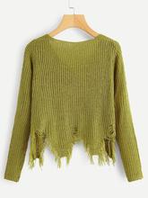 V Neckline Raw Hem Jumper