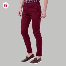 Nyptra Maroon Stretchable Cotton Chinos For Men