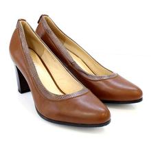 YESENIA Two Toned PU Leather Heel Pumps For Women - Brown