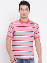 Peter England Men Red Striped Polo Collar T-shirt