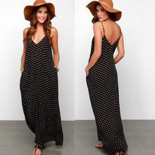 2019 Women Polka Dot Print V Neck Sleeveless Sundress