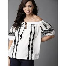 Casual Short Sleeve Embellished Women White Top