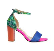 Yull Blue/Green Printed Ankle Strap Block Heels For Women