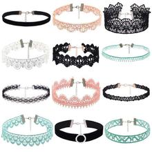 12 Pieces Choker Necklace Set Stretch Velvet Classic Gothic Tattoo Lace Choker