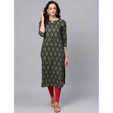 AHIKA Women Green & Rust Red Printed Straight Kurta