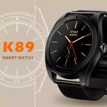 K89 Smart Watch Round Screen Smartwatch Water Resistance for Life Support Bluetooth 4.0 For ios/Android phone- Black Leather Band
