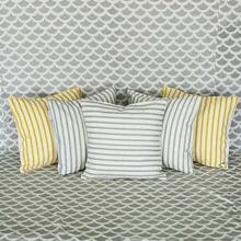 Cushion Cover - 18 x 18 cm Set of 5 Grey/Yellow Striped 100% Cotton