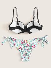 Bustier Top With Random Tropical Tie Side Bikini Set
