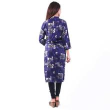 Blue Black Graphic Printed Middle Cut Long Kurti for Women