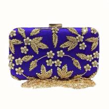 Navy Blue And Gold Beads Embroidered Clutch