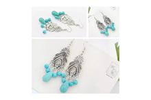 Sterling Silver Turquoise Design Long Hook Jewelry Earring