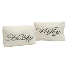 White Hubby Wifey Fiber Pillow Set - (18*28 Inches)