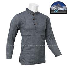 Dark Grey Front Buttoned Kurta Shirt For Men