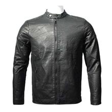 Black Solid Pu Leather Jacket For Men