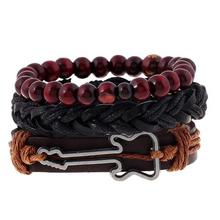 Fashion 4pcs/set Handmade Trendy Vintage Bracelets Female Homme Male Punk Wood Bead Charm Men Leather Bracelet For Women Jewelry