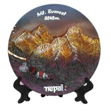 Mount Everest Ceramic Art Plate With Holder - Multicolored