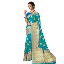 Stylee Lifestyle Turquoise Banarasi Silk Jacquard Saree (1778)