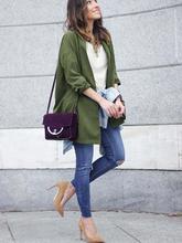 Army Green V Neck Belt Coat