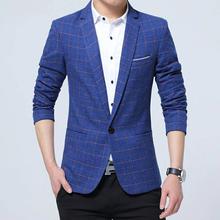 Blue Checkered Single Button Blazer For Men