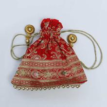 Red Brocade Beaded Pouch For Women 