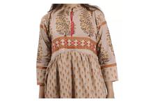 Floral Printed Long Kurti Dress For Women-Light Brown