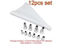 12 Piece Cake Decorating Set Frosting Icing Piping Bags Tips With Steel Nozzles Reusable And Washable