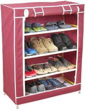 Portable Folding and Covering Metal Stand 4 Layer Shoe Rack (Color Vary)