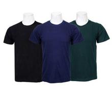 Pack Of 3 Plain 100% Cotton T-Shirt For Men-Black/Blue/Green