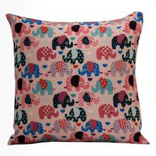 Pink Elephant Printed Cotton Cushion Cover