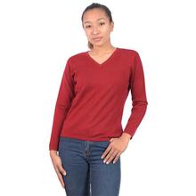 Red V Neck Pullover Sweater for Women