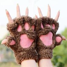 Hot Lovely Women Cat Claw Paw Mitten Plush Glove Costume Cute Winter Warm Half Finger Gloves Women Female Gloves Mitten