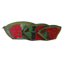 Green 3 In 1 Flower Printed  Stitched Purse For Women