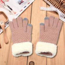 Women Gloves Winter Woolen Knitted Gloves Touch Screen Mittens Keep Warm Female Winter Full Finger Stripe Gloves Fashion Autumn