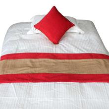 Red/Beige Cushion Cover and Bed Runner Set - Single Bed