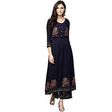 Ishin Women Navy Blue Viscose Rayon Printed Palazzo Kurta