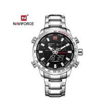 Naviforce NF9093M Black Dial/Silver strap Dual Time Watch For Men