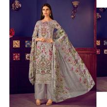 Designer Karachi Suit with Digital Print & Embroidery - Light Gray Floral Color Kurta Salwar for Women