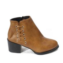 Zippered Synthetic Block Heeled Ankle Boots For Women - 010