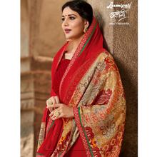 Laxmipati Floral Design Printed Red Georgette Designer Saree with attached Floral Blouse piece for Casual, Party, Festival and Wedding