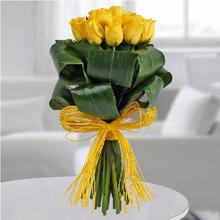 10 Yellow Roses In A Green Leaves Packing-F&P Bouquet 36