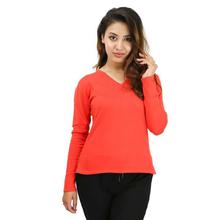 Orange V Neck Cotton Top For Women