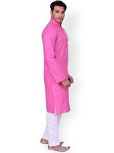 Manyavar Pink & White Striped Kurta Pyjama