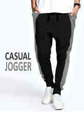 Grey / Black Casual Joggers For Men