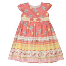 Pink/Yellow Bow Printed Frock For Girls