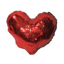 Red/Silver Reversible Glitter Sequins 25cm x 25cm Heart Shaped Cushion - SKT 67