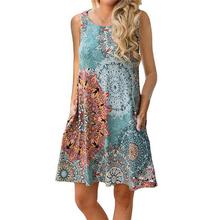 Summer Beach Dress 2019 Women Sleeveless Boho Print Dress