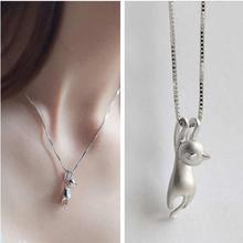 Silver Plated Dull Polish Surface Cats Pendants Necklace