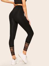 Solid Contrast Lace Skinny Leggings