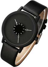 Turntable Black  Dial Casual Watch with Leather Strap For Man & Woman