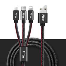 PTron Indigo 2A 3 In 1 Sync Charging Cable Jeans Cloth USB Data Cable For Smartphones (Black)